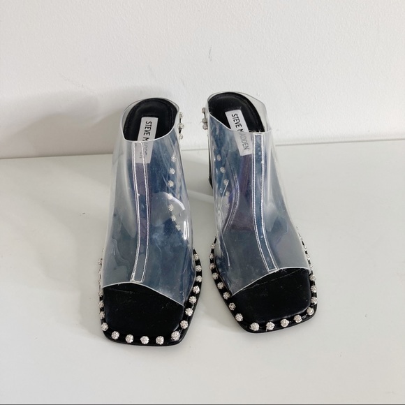 Steve Madden Neila Rhinestone Detail Clear Block Heel Dress Mules - Picture 13 of 13